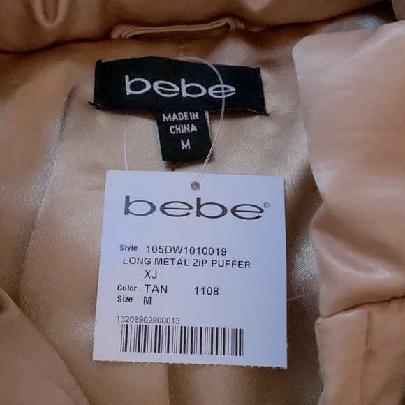 Nwt Bebe down puff belted Gold tan woman long coat  jacket removable hood M - Picture 2 of 4